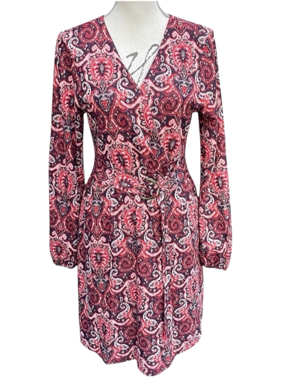 Anthropologie Maeve Paisley Belted Long Sleeve Wrap Top Dress (XL)